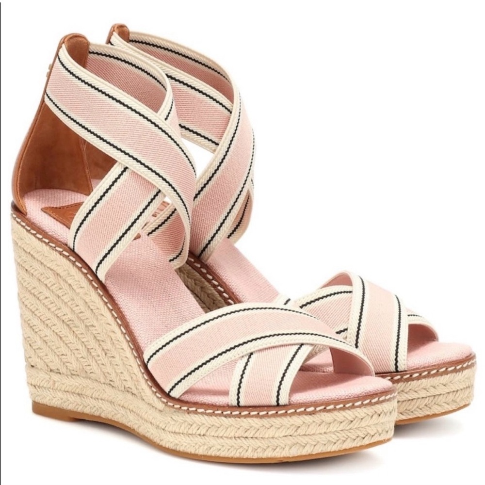 Tory Burch Beautiful Striped Pink Wedge Sandals - NWT and box size 7.5